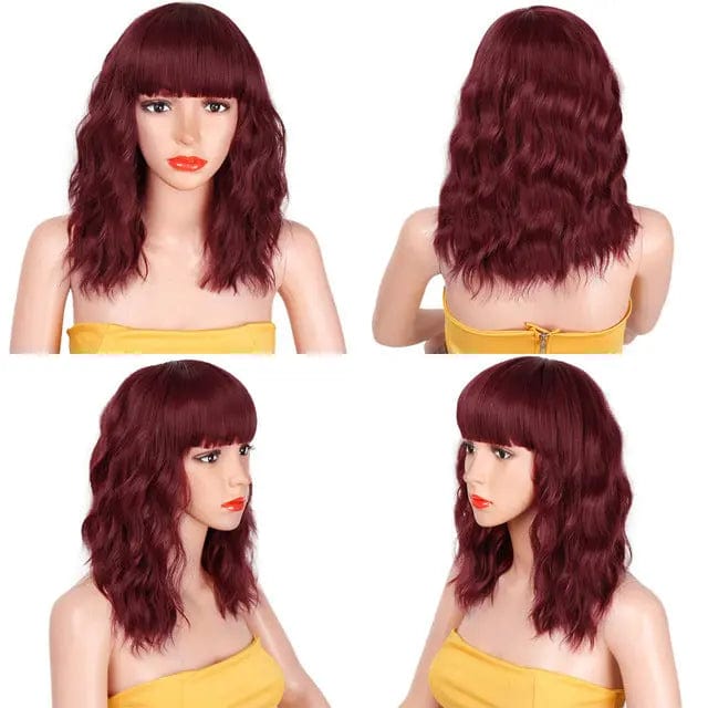 14 Inches / wine red# Vigorous 14 inches Natural Wave Wig