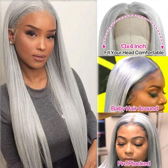 150% Customized Brazilian Straight Silver Grey 13x4 Lace