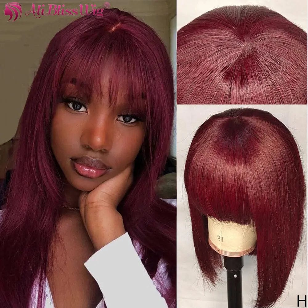 16 Inches / 99J Burgundy Wine Red Cheap 99J Burgundy Straight Short Bob Wig