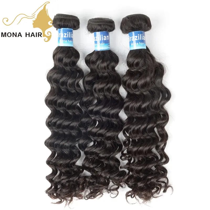 16 Inches / Deep wave Mona Wholesale Cuticle Aligned Raw Virgin Hair Weave with Closure Vendors, Remy Human 100% Mink Brazilian Hair Extension Bundles