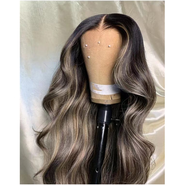 16 Inches / wig 4 Beautiful Highlight Blonde With Dark Brown Ocean Wave 100 Virgin Human Hair Invisible Lace Front Wigs