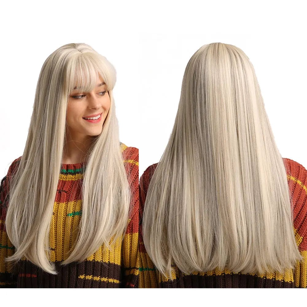 169-6 Blonde Dark Brown Wigs with Full Bangs Wigs