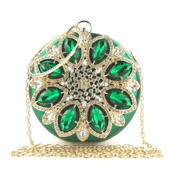 16cm*16cm / green Green Clutch Women Round Clutch Bag Crystal Wedding Bridal Purse And Handbags Exquisite Chain Shoulder Bag Women Party Bag