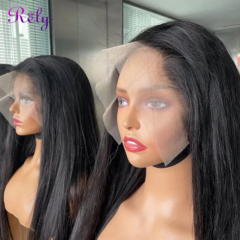 16inch / natural black Straight Lace Front Wig 40 Inch Human Hair for Black Women Pre Plucked With Baby Hair Brazilian Remy 13x4 Hd Lace Frontal Wigs