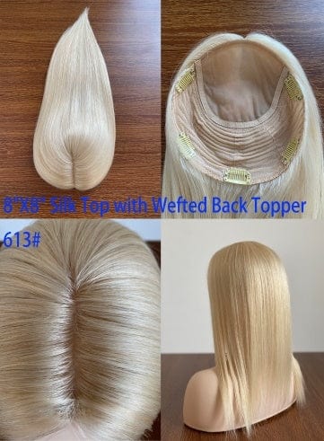 16inches / 613# 8X8 6"X 6.5'' 8''X 8'' Silk Top with Weft Back Silk Base Human Hair Wig