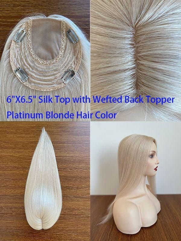 16inches / Platinum 6X6.5 6"X 6.5'' 8''X 8'' Silk Top with Weft Back Silk Base Human Hair Wig