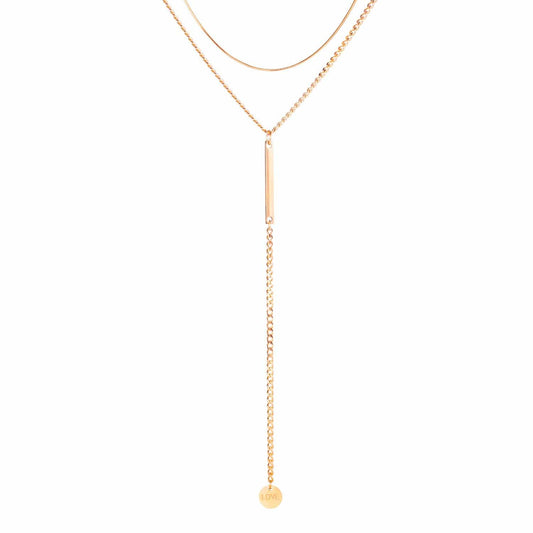 [1760] Steel Necklace Hot selling classic fashion double-layer stainless steel goldplated necklace personalized round brand long pendant sweater chain