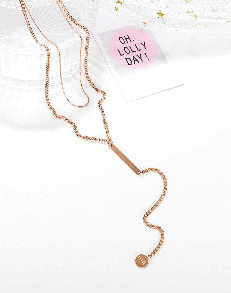 [1760] Steel Necklace Hot selling classic fashion double-layer stainless steel goldplated necklace personalized round brand long pendant sweater chain