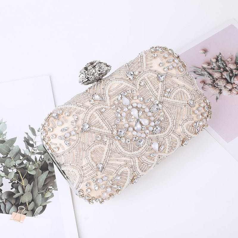 18*11*5cm / Beige Opal Beaded Bridal Wedding Clutch| White Wedding Crystal Clutch| Bridal Clutch Bag