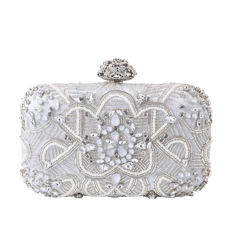 18*11*5cm / White Opal Beaded Bridal Wedding Clutch| White Wedding Crystal Clutch| Bridal Clutch Bag