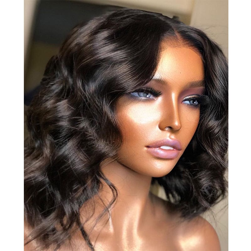 18 Inches / 13*4 Lace Front Wig 10 Pre Plucked Honey Brown Wave Short Bob Wig Full Ends Remy Health Human Hair Swiss Lace Front Wigs