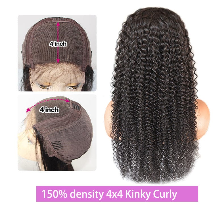 18 Inches / 150 density 4x4 Kinky Curly Top Quality 100% Virgin Remy Brazilian Human Hair Wigs 150% Density Body Wave 4X4 Lace Closure Wig