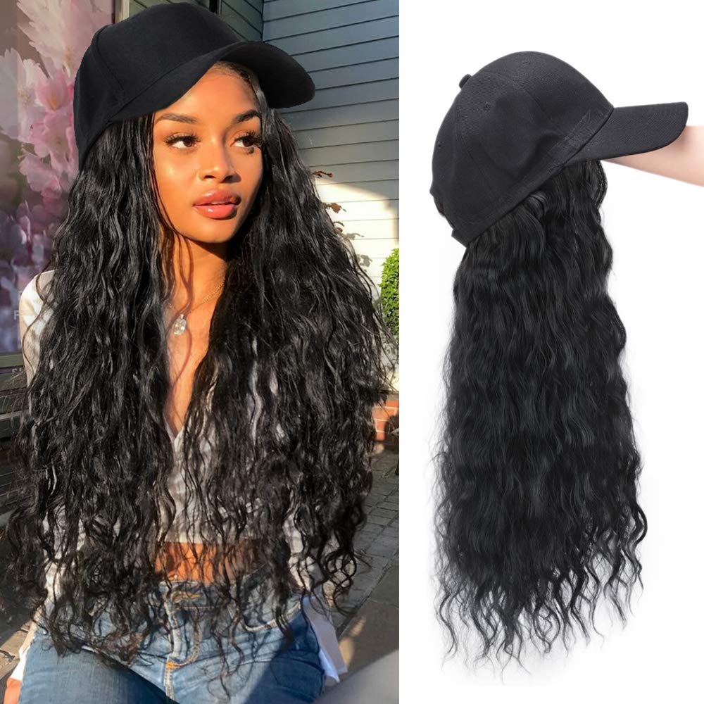 18 Inches / 1b Jean hat wigs with human hair attached wig hats for black women