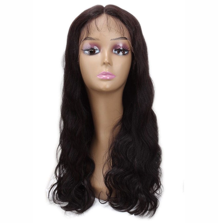 18 Inches / 1B sleek quality wholesale for women knotless  nature black cheap blend hair wig 18"-24" body wave lace front wig Human Hair Wigs