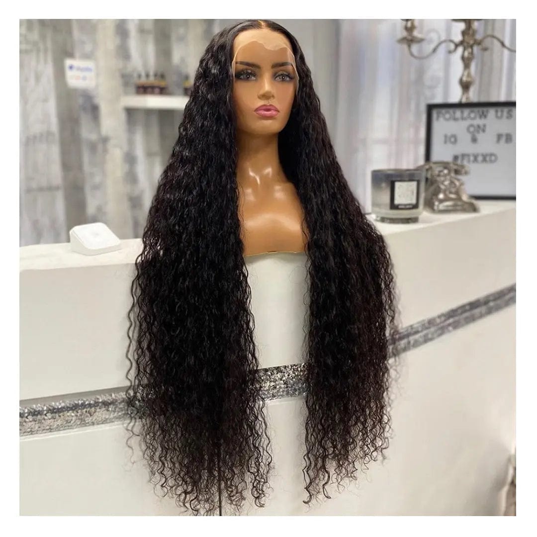 18 Inches / 1B Water Wave Cuticle Curly Lace Closure Frontal Human Brazilian Hair