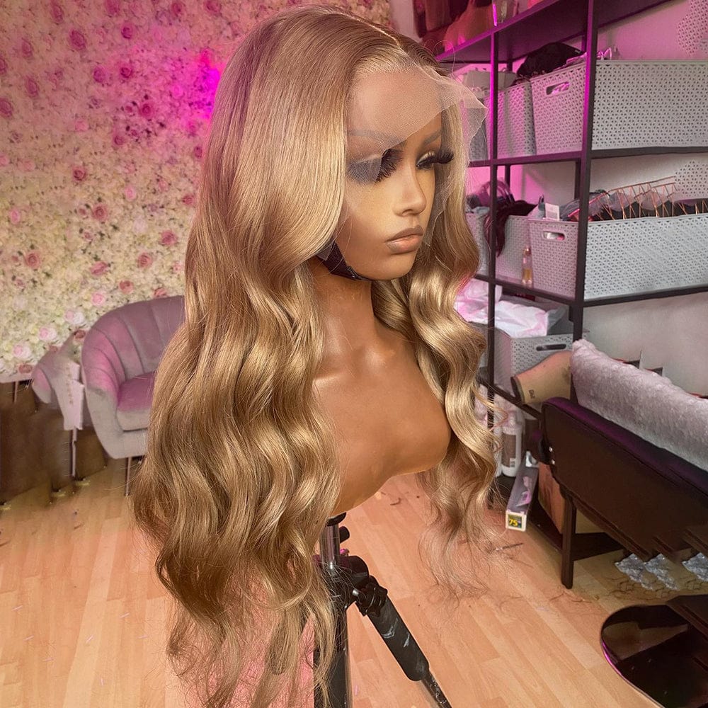 18 Inches / Gold Hot Beauty Hair Body Wave Frontal Wig 100% Human Hair Coloured Wigs Wholesale Raw Brazilian Virgin Human Hair Wigs 360 Full Lace