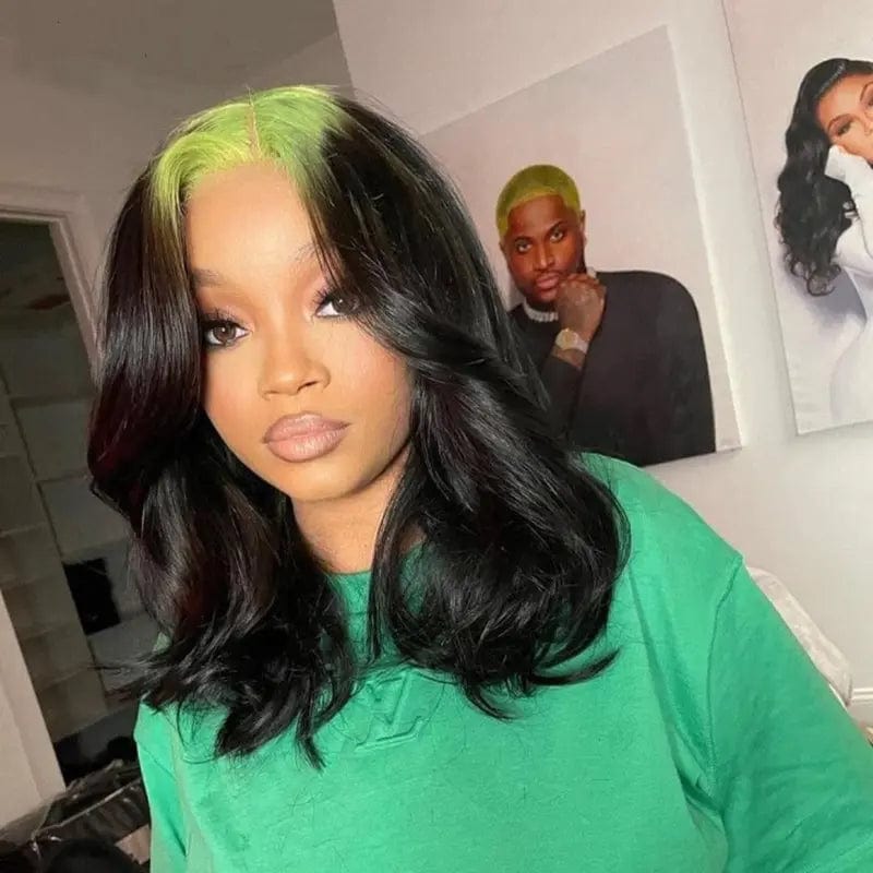 18 Inches / Green Root Hot Selling Green Root Natural Wave Peruvian Hair 13*4 Lace Front Wigs for Black Women