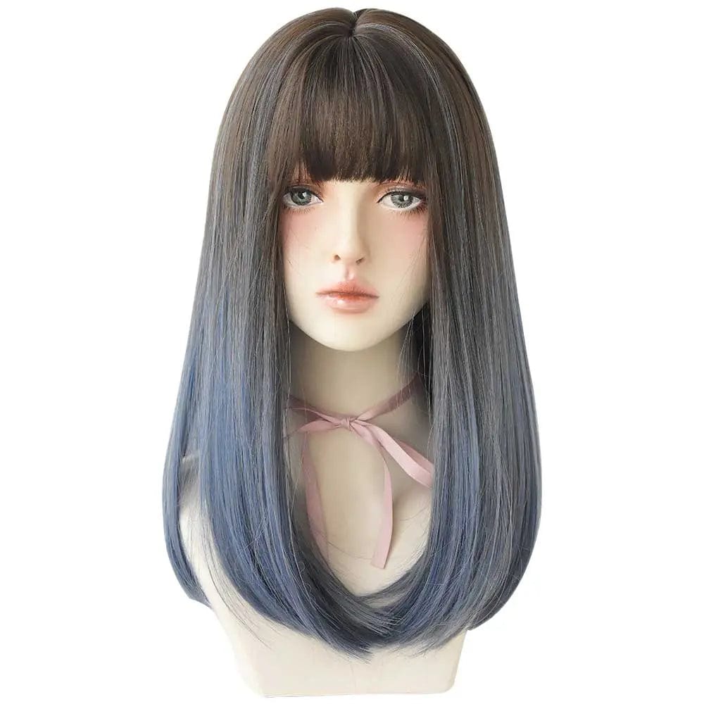 18 Inches / ombre blue 7JHH Ombre Straight Wigs With Bangs