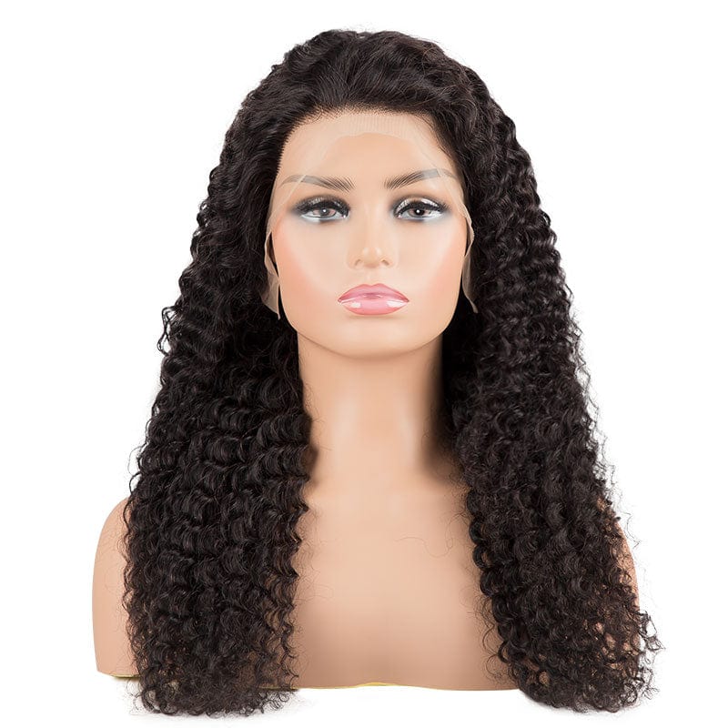 18 Inches / Water Wave Kinky Curly Cuticle Aligned Virgin Human Hair Natural Lace Wig Bleached Knots Transparent Swiss HD Full Lace Front Closure Wig