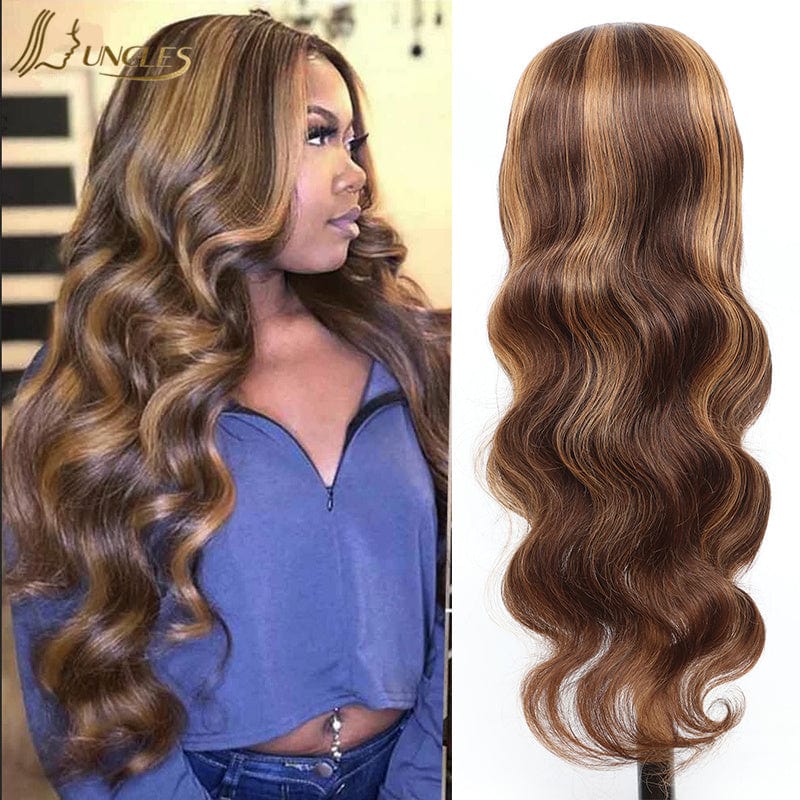 180 Density 18 inches / Highlight Body wave 12a wig 180 density 13x6 indian unprocessed human virgin hair wigs brown and blonde highlights curly frontal wig