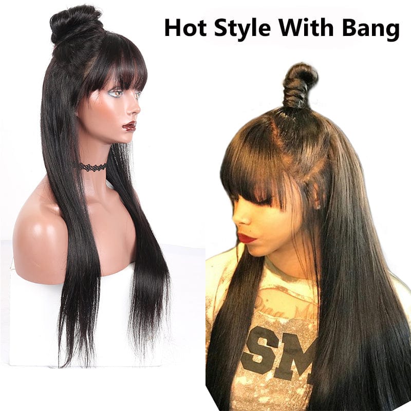 180% Straight With blunt Bangs Wigs Remy Human Hair Bob Lace Wigs Bob Cut Peruvian Hair Full Lace Wigs For Black Women