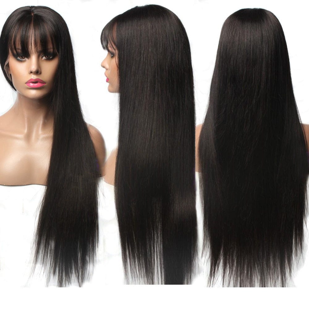 180% Straight With blunt Bangs Wigs Remy Human Hair Bob Lace Wigs Bob Cut Peruvian Hair Full Lace Wigs For Black Women