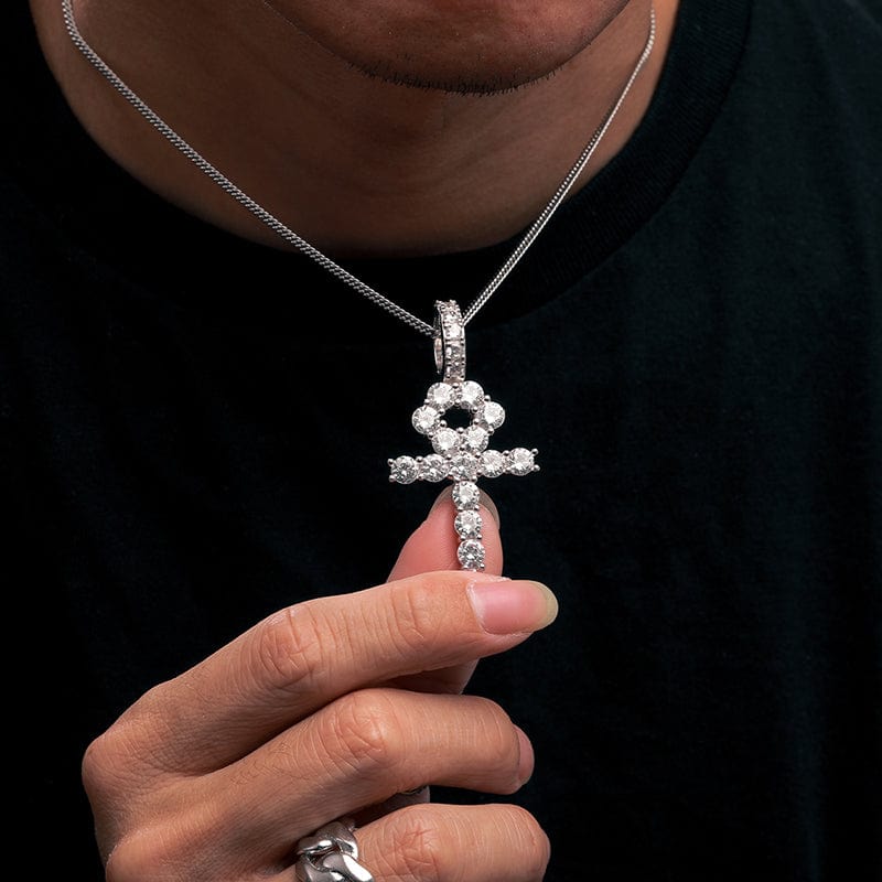 18inches / silver New Iced Out Ankh Cross Jewelry Luxury Pendant 925 Sterling Silver VVS Moissanite Diamond Cross Pendant Necklace