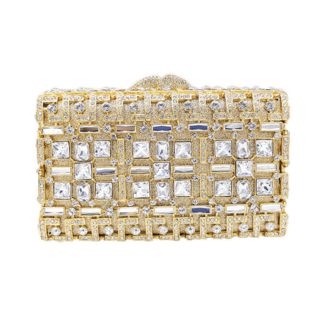 18X11X6CM / Light Yellow Famous Shinny Gold Diamond Evening Bags Crystal Clutch Handbags Wedding Party Bridal Rhinestone Box Minaudiere Purse