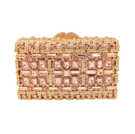 18X11X6CM / Rose Gold Famous Shinny Gold Diamond Evening Bags Crystal Clutch Handbags Wedding Party Bridal Rhinestone Box Minaudiere Purse