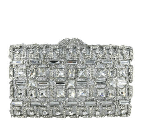 18X11X6CM / silver Famous Shinny Gold Diamond Evening Bags Crystal Clutch Handbags Wedding Party Bridal Rhinestone Box Minaudiere Purse