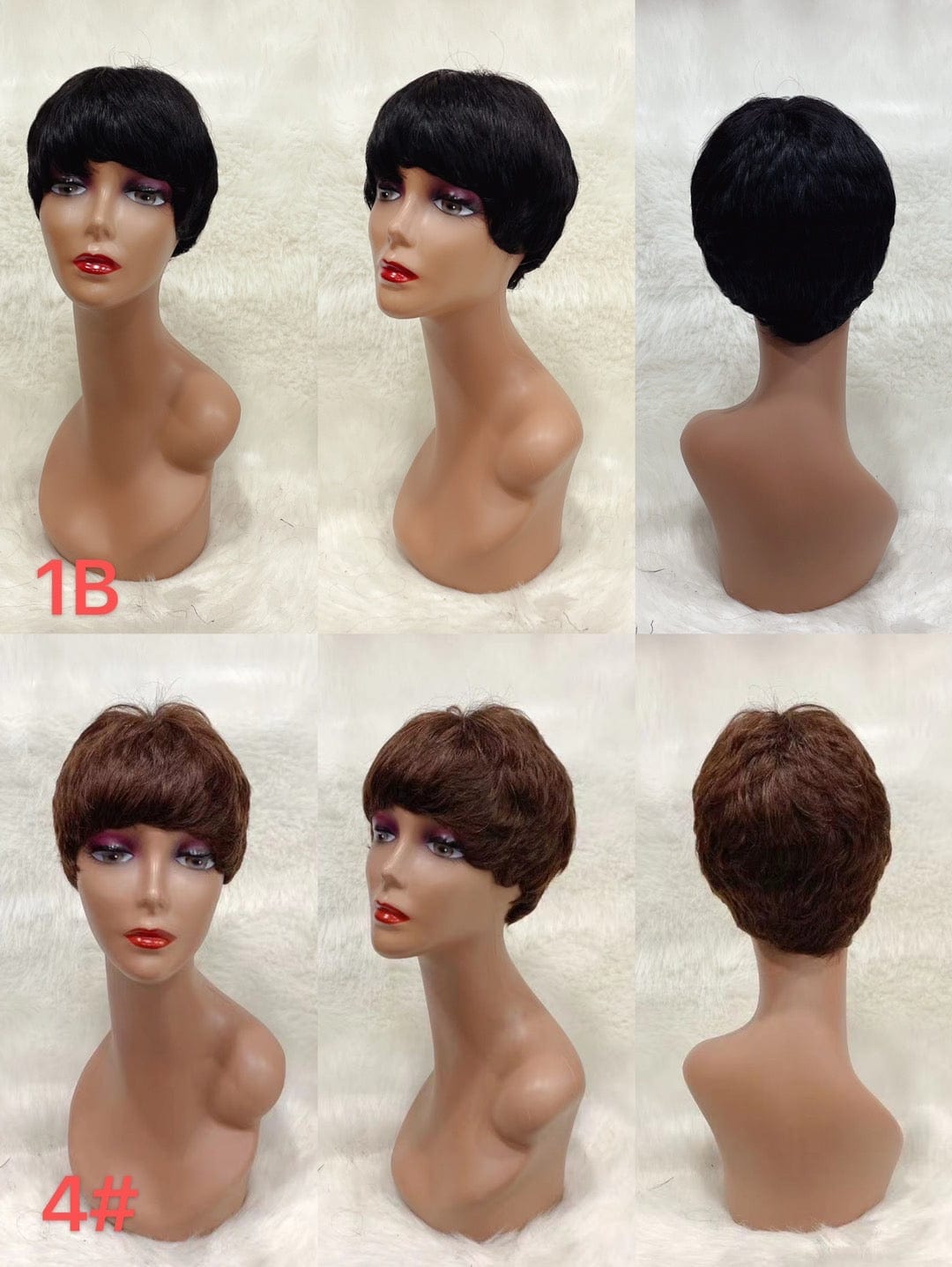 1B/30 / No 1101 Brazilian 100% Human Hair Pixie Cut Short Full Machine Made Wigs With Bangs For Black Women