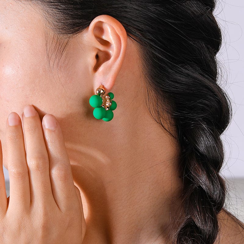 2.1*1.7CM / White Obei Jewelry Fashion Elegant Celebrity Metal Inlaid Green Beads Earrings New Luxury Party Daily Girls Trendy Earrings Jewelry