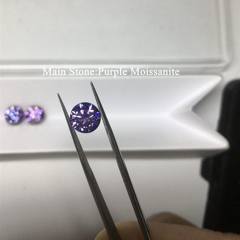 2 ct total 4 ct / Purple Silver 925 Original 2- 4ct Round Brilliant Cut Diamond Test Past Pink Black Purple Hundred Flower Moissanite Screw Stud Earrings