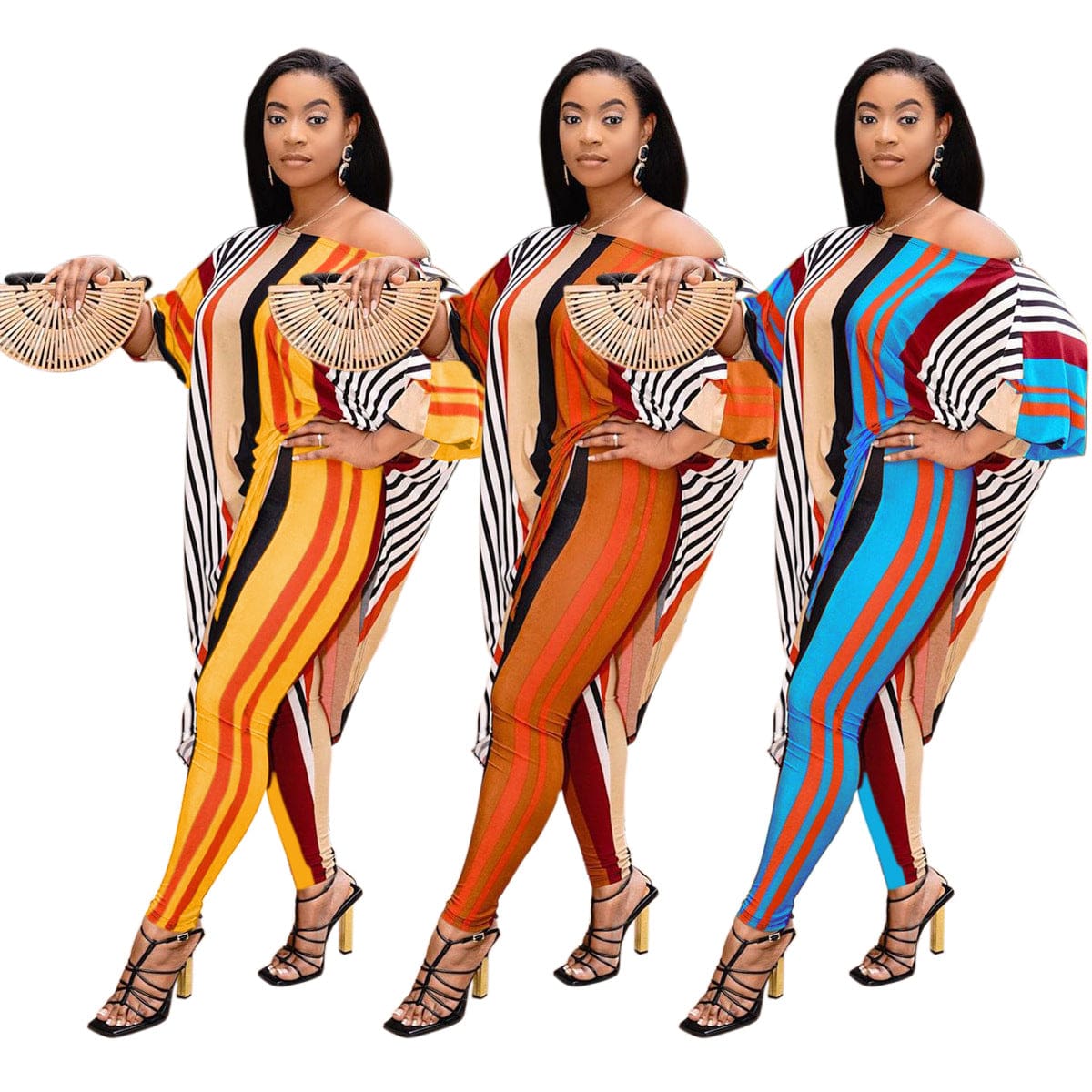 2 piece 10425-MX4 Irregular t shirts stripes long 2 piece set women sehe fashion