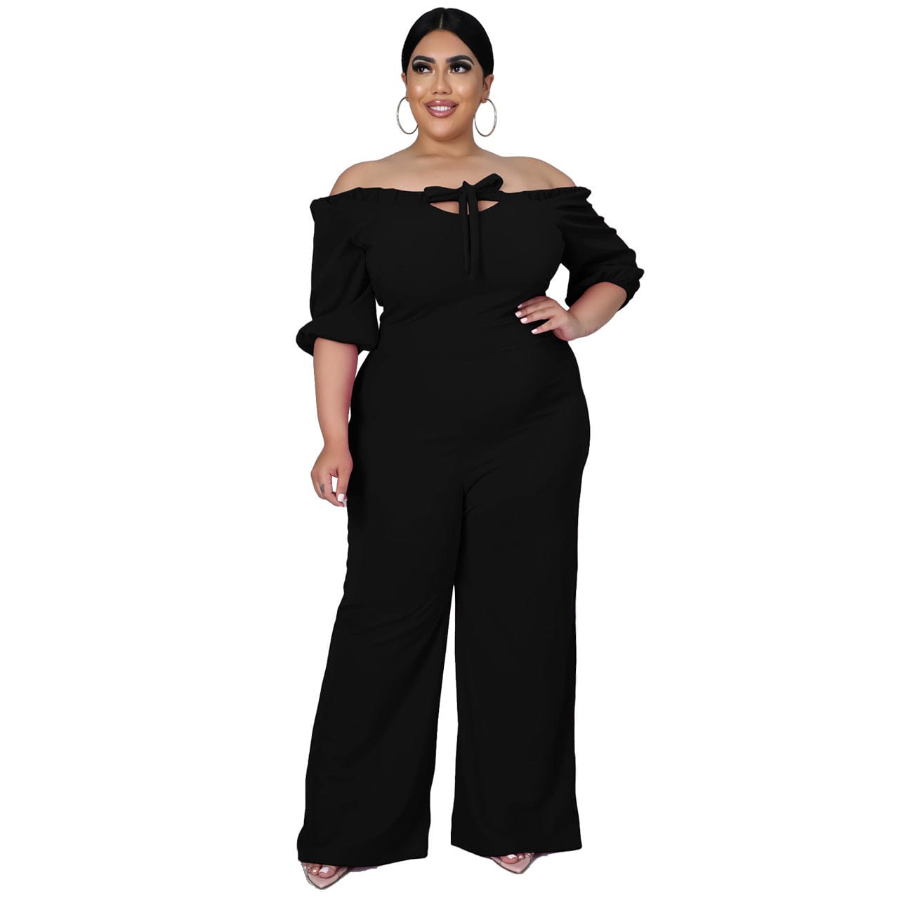 2 XL / 2 KX-N7291  Office lady long sleeve rompers and jumpsuit off shoulder solid women elegant plus size jumpsuits