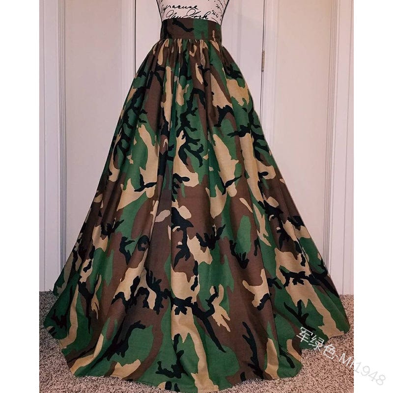 2 XL / Army Green S to 4XL new style women's fashion casual printing camouflage A-line skirt mopping floor high waist long skirt