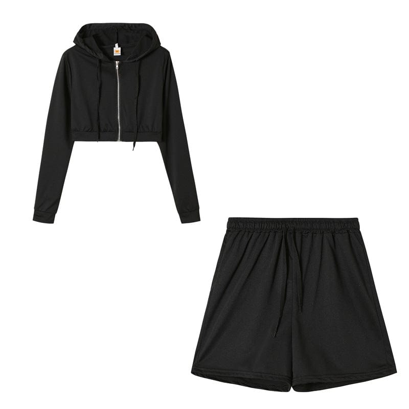 2 XL / Black High Quality Cotton Sweatpants Two Piece Set Shorts Women Spring And Fall Hoodie Sets