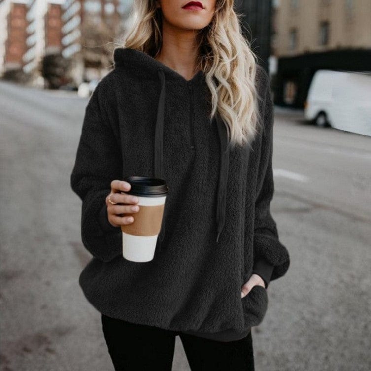 2 XL / Black New Arrival Fall 2022  Sherpa Pullover Heavyweight Blank Zip Up Women's  Fleece Hoodies