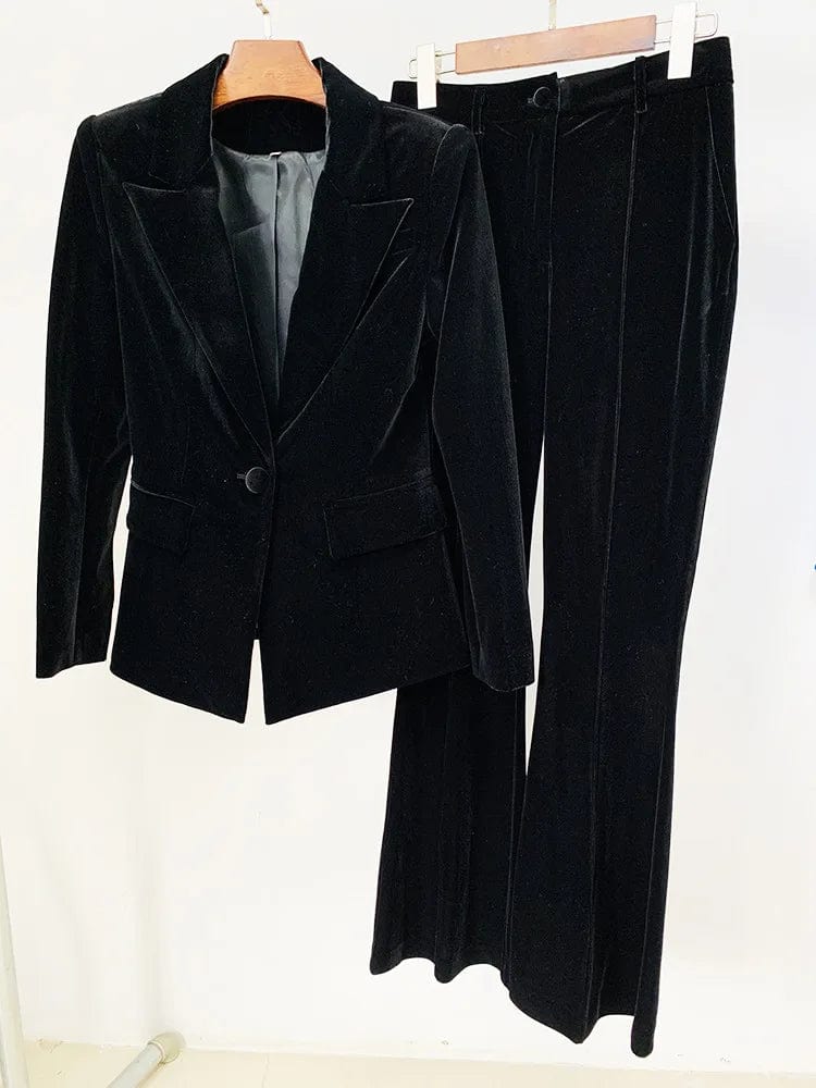 2 XL / Black New Style Fashion Ladies Business Wear Two Pieces Suit Set Long Pants Blazer