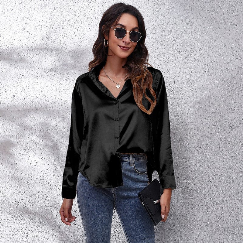 2 XL / black Silk Women's Shirt Long Sleeve Fashion Woman Blouses 2023 Satin Top Female Shirts and Blouse Basic Ladies Tops OL Women Clothing