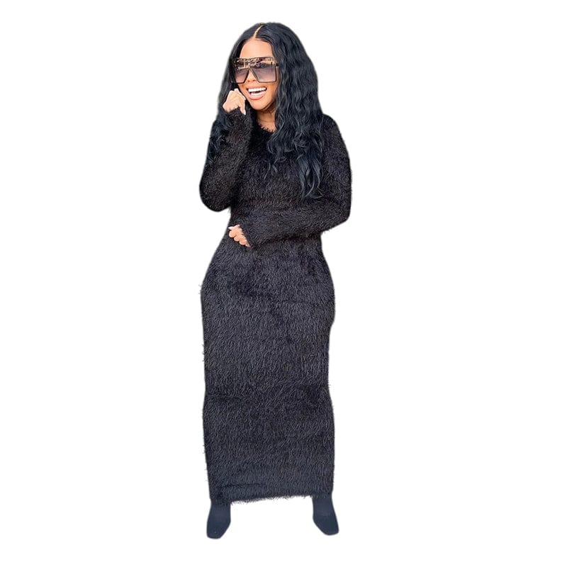 2 XL / black spring 2023 women casual elegant ladies jersey fabric cotton pink long sleeve knitted blue long sweater dress for women