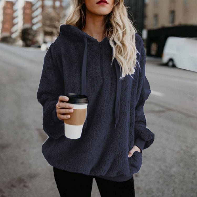 2 XL / Blue New Arrival Fall 2022  Sherpa Pullover Heavyweight Blank Zip Up Women's  Fleece Hoodies