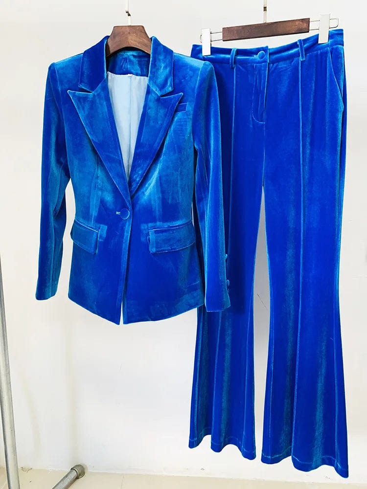 2 XL / Blue New Style Fashion Ladies Business Wear Two Pieces Suit Set Long Pants Blazer