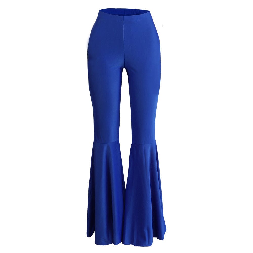 2 XL / Blue WN501256 Winter casual High Waist Solid Stretch flares pants Women's plus size Ruffle pants & trousers