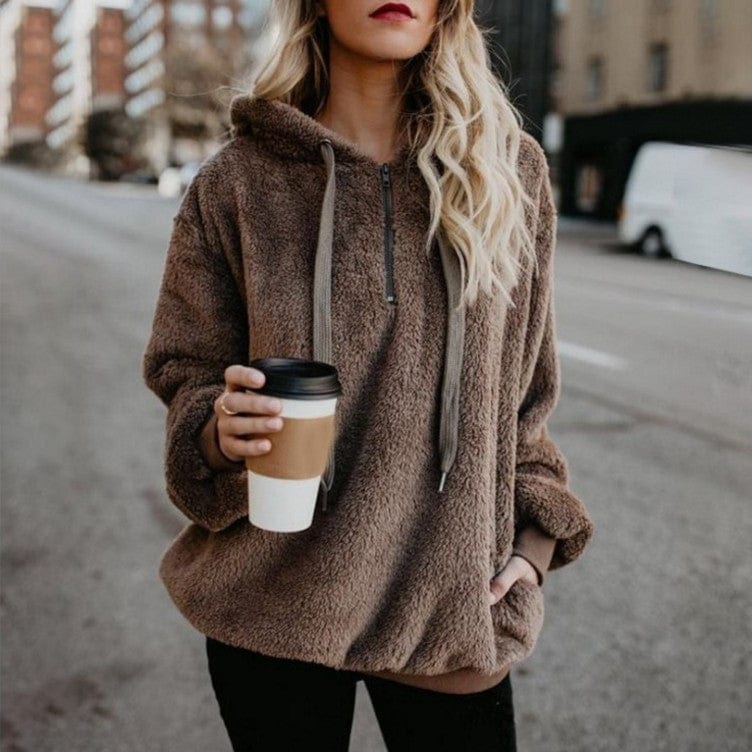 2 XL / Brown New Arrival Fall 2022  Sherpa Pullover Heavyweight Blank Zip Up Women's  Fleece Hoodies