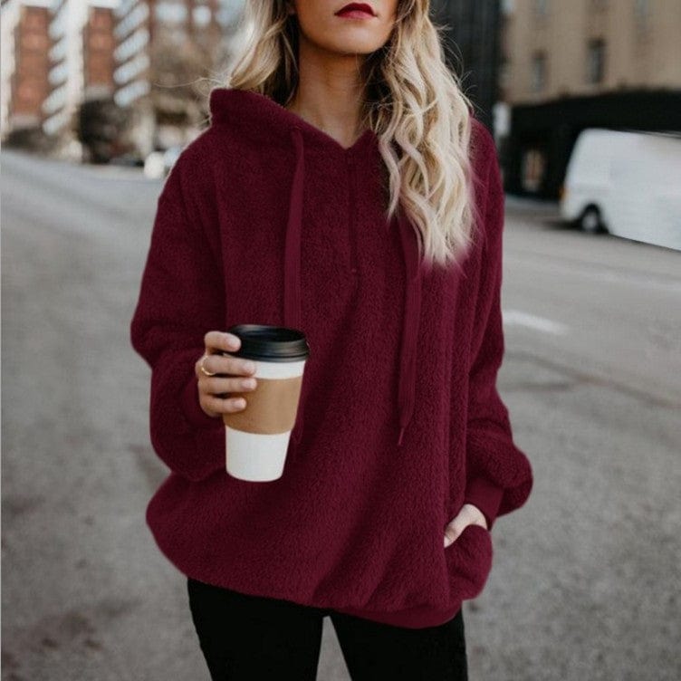 2 XL / Burgundy New Arrival Fall 2022  Sherpa Pullover Heavyweight Blank Zip Up Women's  Fleece Hoodies