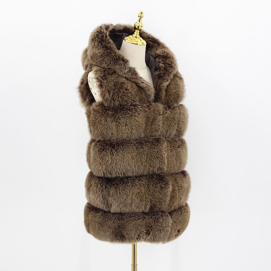 2 XL / chocolate QIUCHEN new women winter fur coat dyed vest with big hood genuine natural fur fox vest QC8062