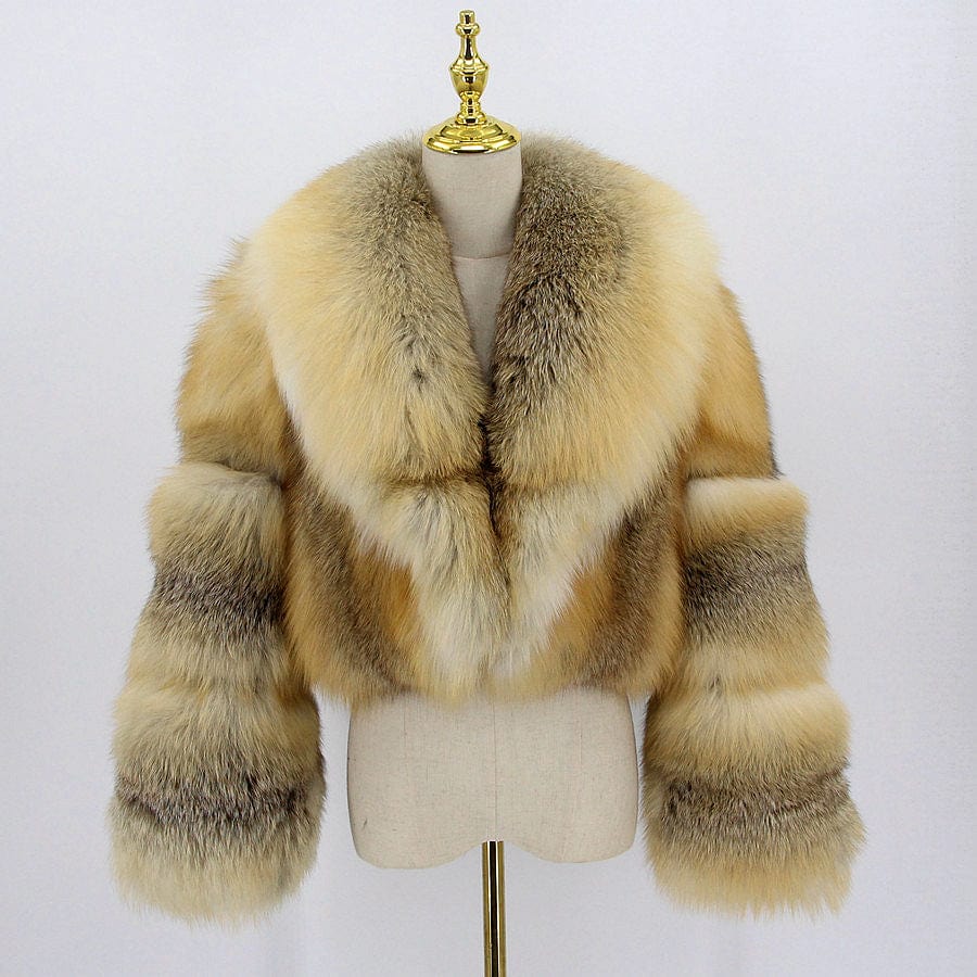 2 XL / golden island fox fur QIUCHEN QC21079 Fashion Winter Women's Plus Size Jacket Luxury Cropped Cross Real Silver Fox Fur Coats