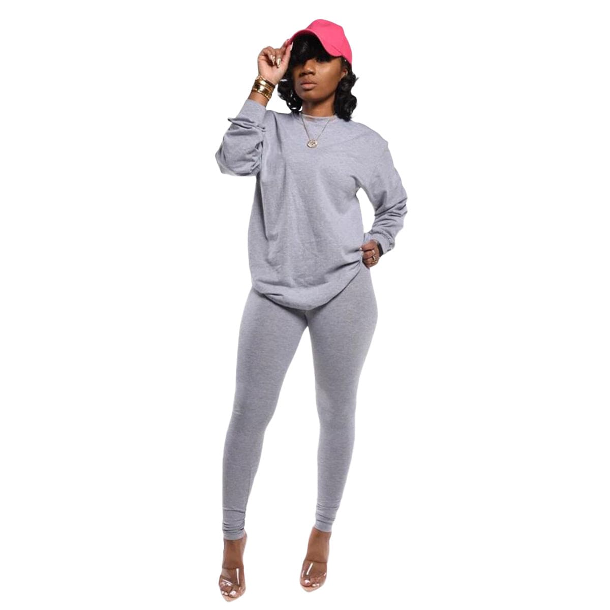 2 XL / Gray Fall Jogger Women Two Piece Set Casual Long Sleeve T Shirt Top Leggings Pants Tracksuit Sweatsuit Sportswear Suit Coldker