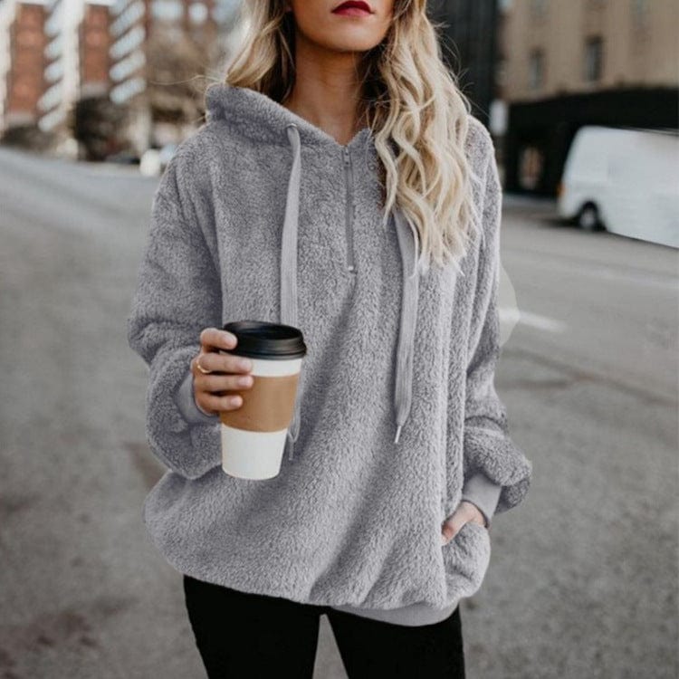 2 XL / Gray New Arrival Fall 2022  Sherpa Pullover Heavyweight Blank Zip Up Women's  Fleece Hoodies